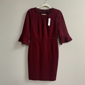 J. Crew Bell Sleeve Ponte Knit Sheath Dress Women's 8 Burgundy Red Office Career